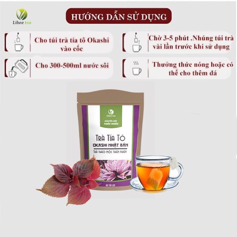 Trà Tía Tô OKASHI Nhật Bản  - Bịch 60 túi lọc