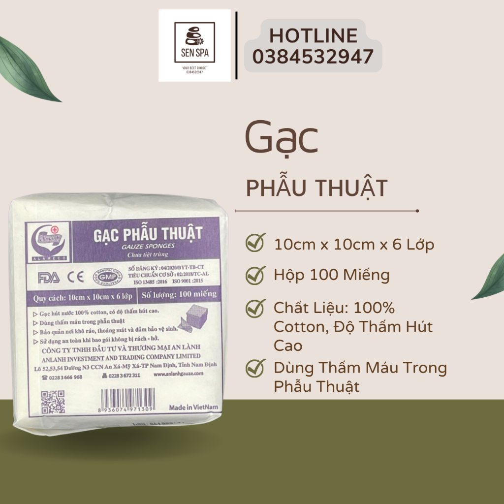 Gạc Y Tế Phẫu Thuật An Lành 10x10x 6 lớp Gạc Đắp Mặt Nạ