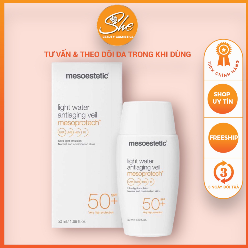 Mesoestetic Light Water Kem chống nắng kết cấu dạng sữa Antiaging Veil Mesoprotech spf50+