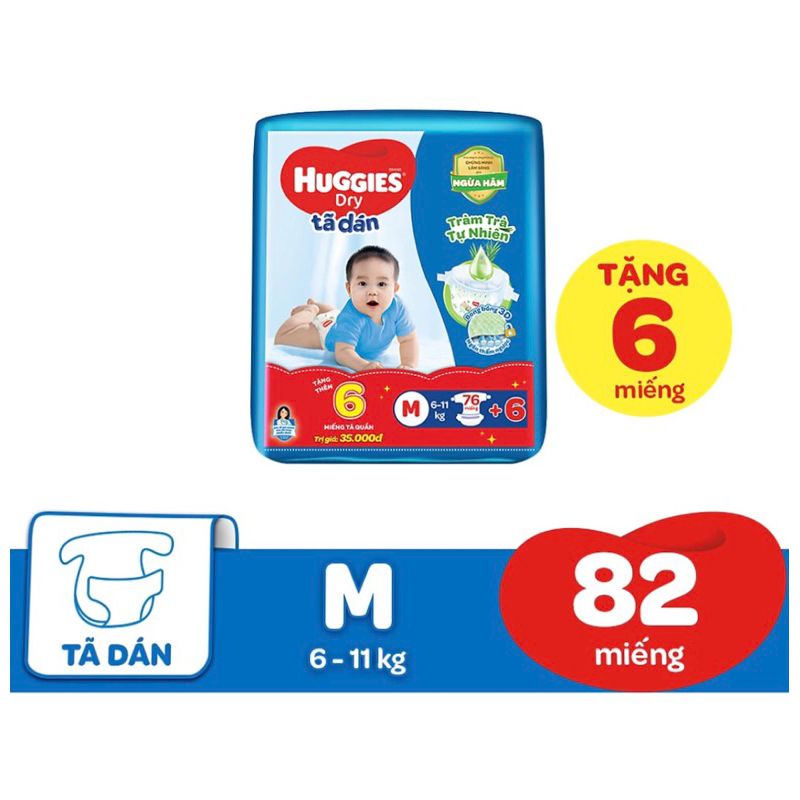 Tã dán Huggies size M 76m tặng 6 miếng