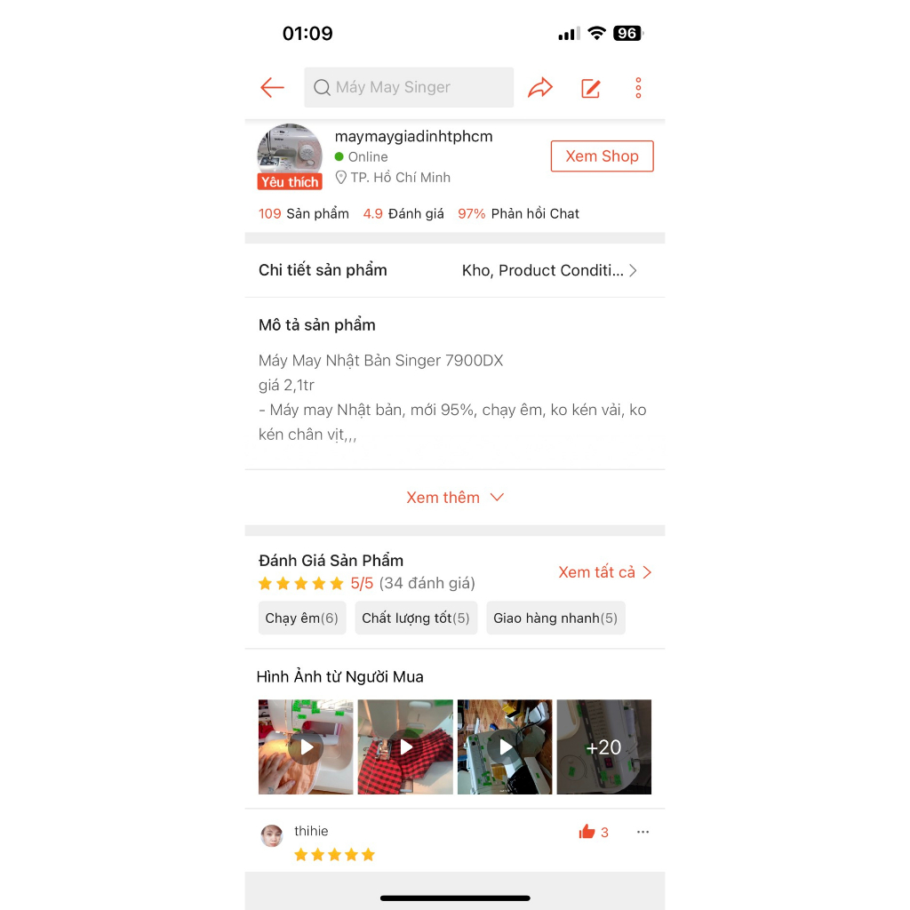 Máy may gia đình Singer 7900dx, máy may đa năng Nhật Bản may 40 mẫu trang trí, chữ cái và số