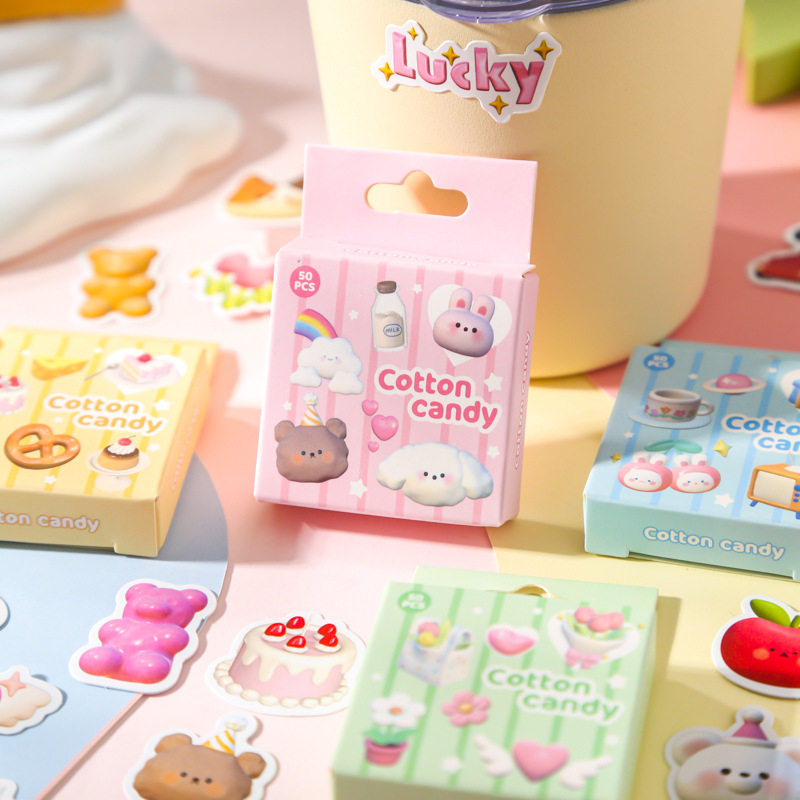 Set Sticker Dán Trang Trí Sổ, Đồ Dùng Đóng Hộp 46 - 50 - 300 Miếng Hình Dán Nhiều Bộ Hình Miss Time Cotton Candy | ST045