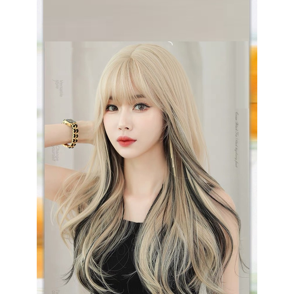 Tóc giả nguyên đầu vàng sáng light đen xu hướng mới 9080A-1