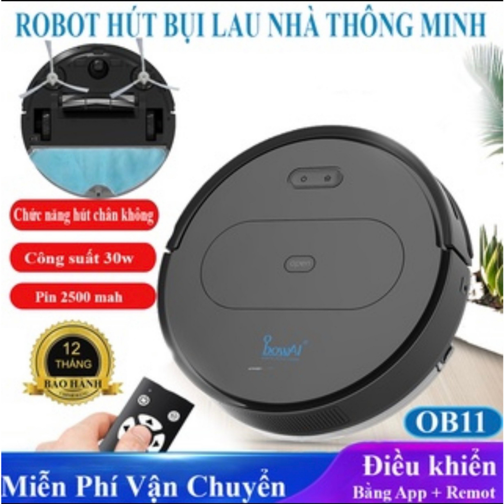 ROBOT Hút Bụi - Lau Nhà Tự Động Siêu Thông Minh- Bowai OB11 Premium Có App, Tự Động Sạc Pin. Bảo Hành 24 Tháng !