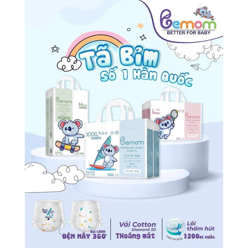 TÃ/BỈM DÁN/QUẦN BEMOM HÀN QUỐC ĐỦ SIZE S/M/L/XL/XXL/XXXL SIÊU MỀM MẠI ÊM ÁI, THẤM HÚT TỐT