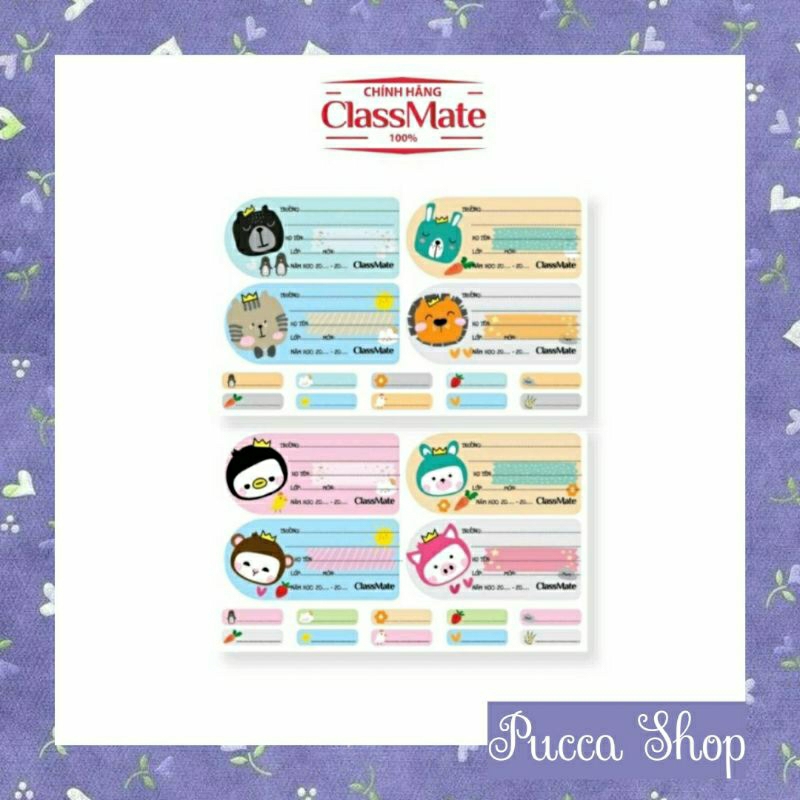Set 16 cái Nhãn Vở có keo dán sẵn Hoạt hình đáng iu