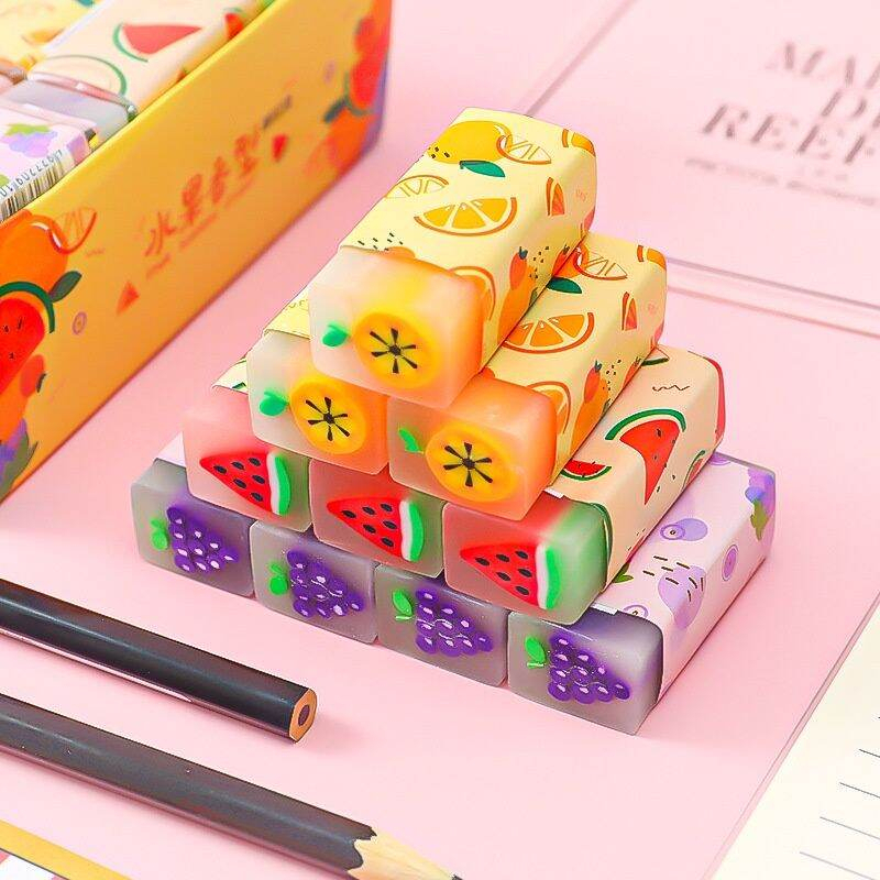 Set gồm 3 viên gôm tẩy bút chì họa tiết trái cây dễ thương, thơm mềm tẩy sạch