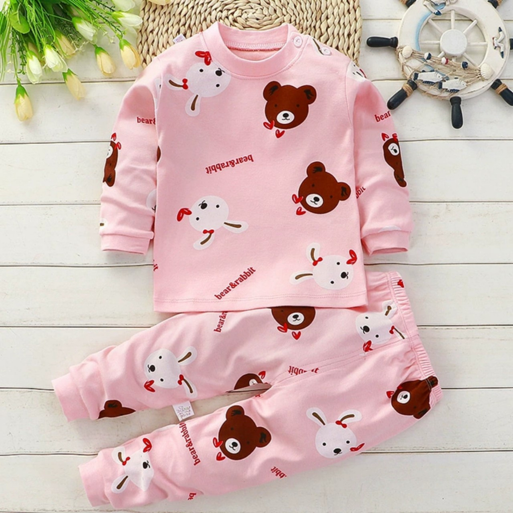 Bộ thu đông cho bé trai, bé gái in hình ngộ nghĩnh cotton mềm và ấm, Bộ dài tay cho bé trai bé gái (2 tuổi đến 8 tuổi)