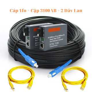 200m cáp quang 1fo gia cường bấm sẵn 2 đầu + cặp converter quang 3100ab 100m + 2 sợi dây lan