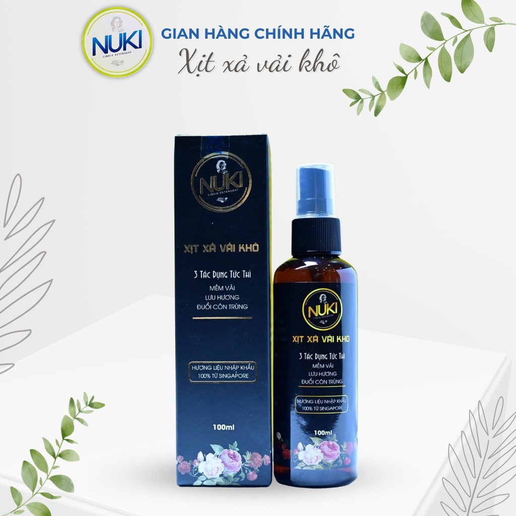 Xịt Xả Vải Khô Nuki 100ml Hương Nước Hoa, Lưu Hương Mềm Vải,Tinh Dầu Thơm Quần Áo