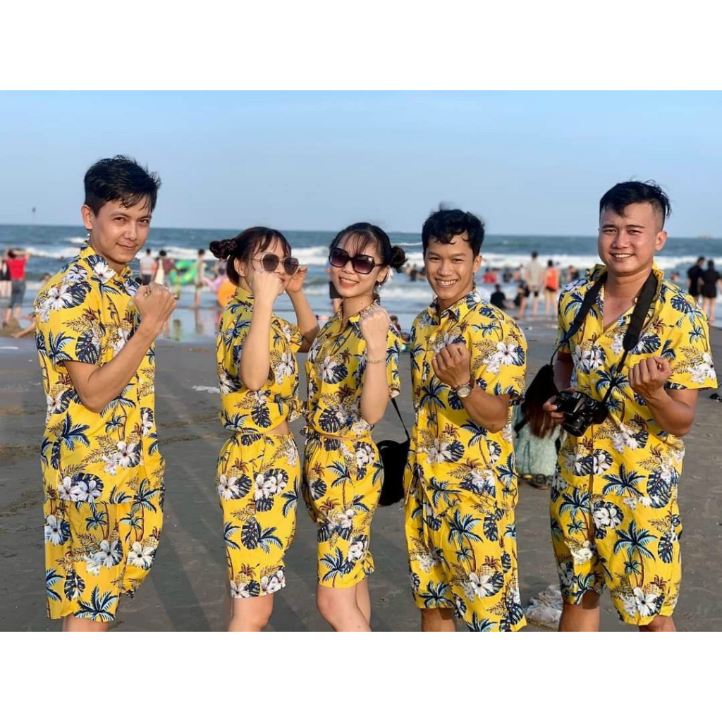 Bộ Đi Biển - Thơm Cây Dừa - Đồng Phục Nhóm Lớp Team Building Chất Vải Kate Thái Mềm Mát Hoạ Tiết Hoa Lá Trái Cây #DB