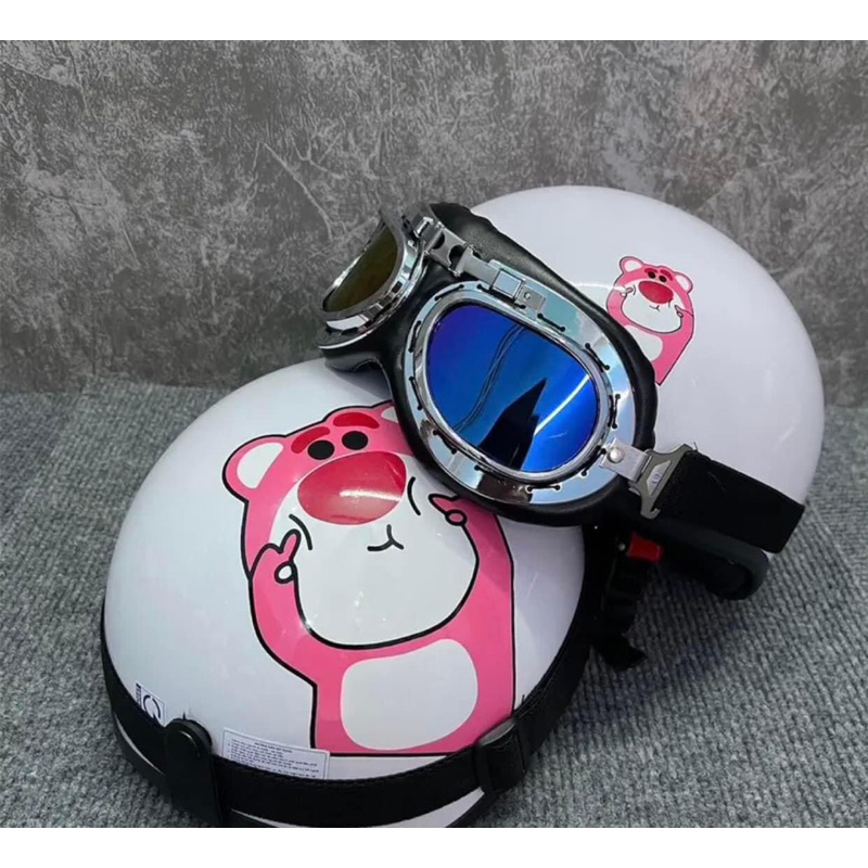 Mũ Bảo hiểm nửa đầu 1/2 New 2023 Hình gấu dâu Siêu cute