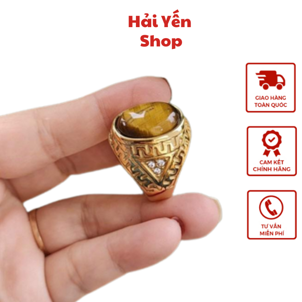 Nhẫn nam phong cách chất liệu đồng đúc màu hổ phách