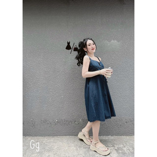 Đầm jean 2 dây khuy bấm