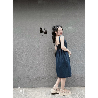 Đầm jean 2 dây khuy bấm