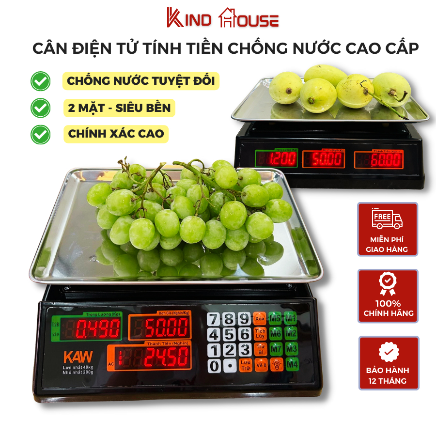 Cân Điện Tử KAW Chống Nước Cao Cấp, Cân Điện Tử Cân Từ 2g/40kg, Bảo Hành 12 Tháng, lỗi 1 đổi 1 chính hãng
