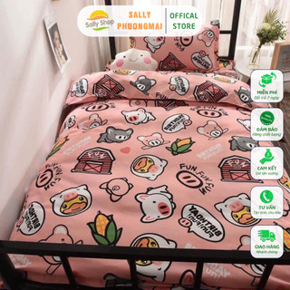 Set 4 Món Ga Gối Vỏ Chăn Lồng Ruột Mẫu LỢN HỒNG