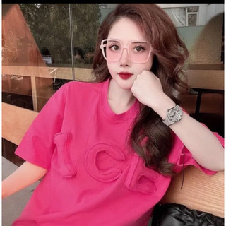 Hàng Hot2023 Áo Phông ICE, Áo Phông Cổ Tròn Tay Lỡ Chữ Nổi Dáng Rộng