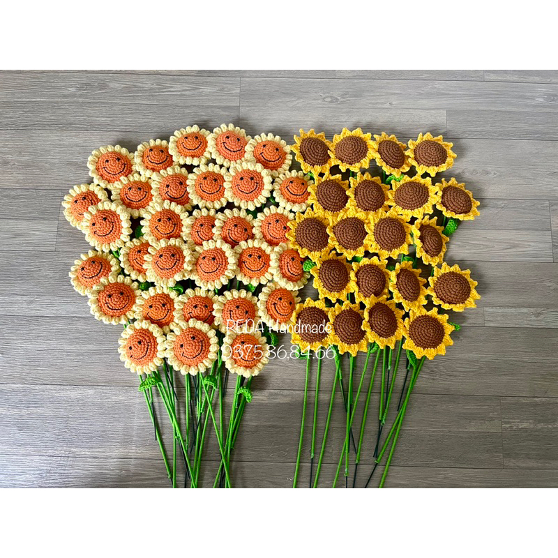 Hoa len handmade hoa hồng, hướng dương, mặt cười, tulip, lưu ly, hoa cúc, cẩm chướng