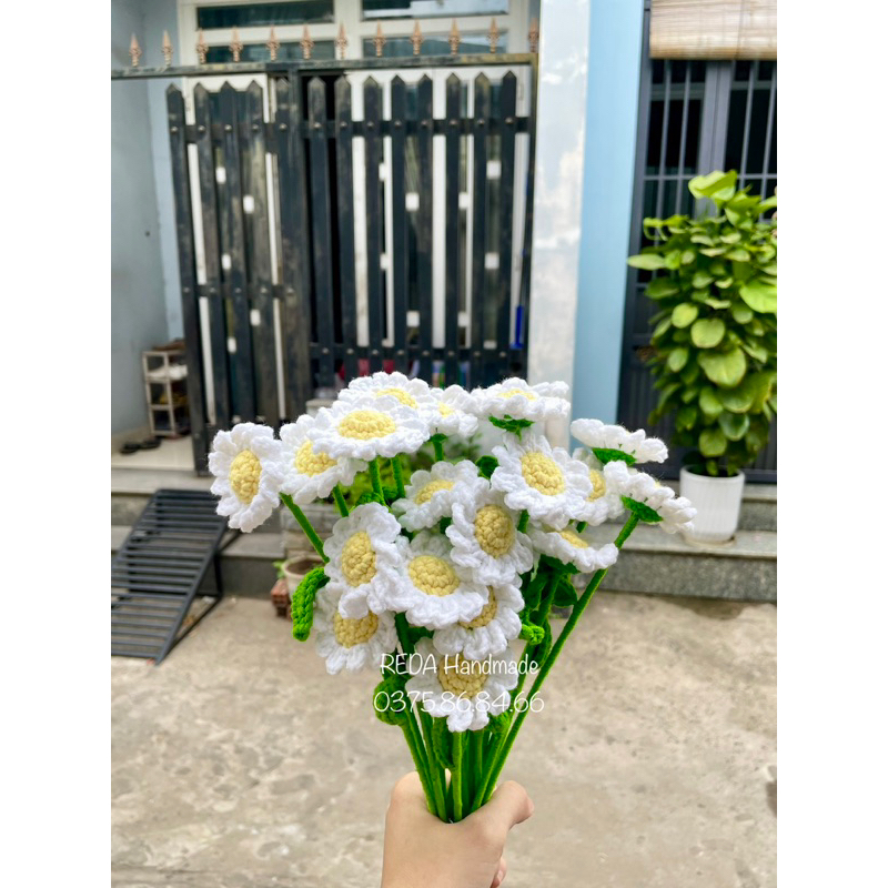 Hoa len handmade hoa hồng, hướng dương, mặt cười, tulip, lưu ly, hoa cúc, cẩm chướng