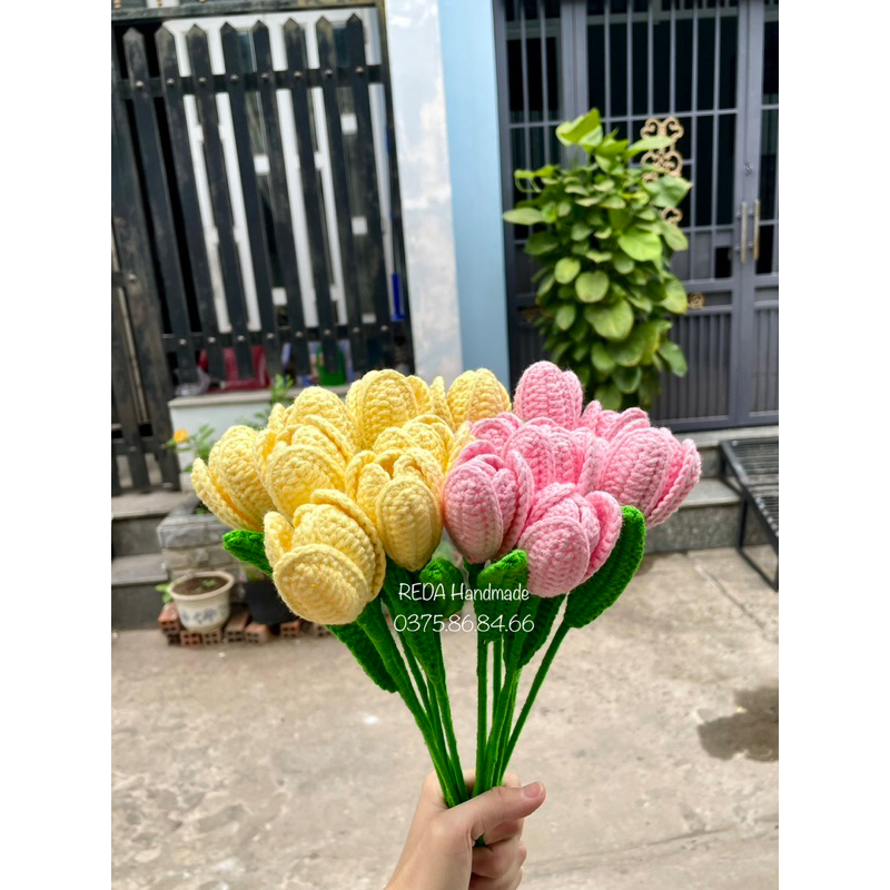 Hoa len handmade hoa hồng, hướng dương, mặt cười, tulip, lưu ly, hoa cúc, cẩm chướng
