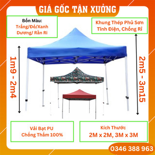 [Hàng Chuẩn - Nhiều Màu] Nhà Bạt Di Động Gấp Gọn 3M X 3M; 2M x 2M Che Nắng Mưa Ngoài Trời, Khung Thép Sơn Tĩnh Điện