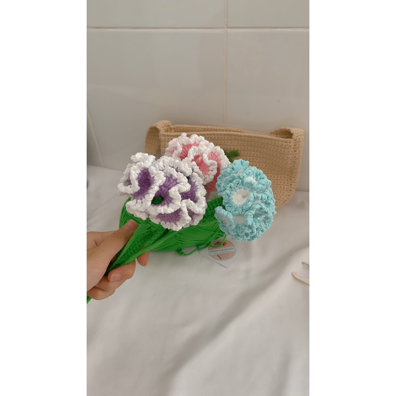 Hoa len handmade hoa hồng, hướng dương, mặt cười, tulip, lưu ly, hoa cúc, cẩm chướng