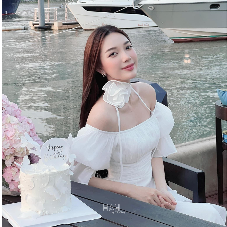 Đầm váy nữ trễ vai tay bồng xòe dáng dài bèo bay bay đi dự tiệc cưới sự kiện dạ hội bữa tiệc gợi cảm bồng bềnh LEVAN