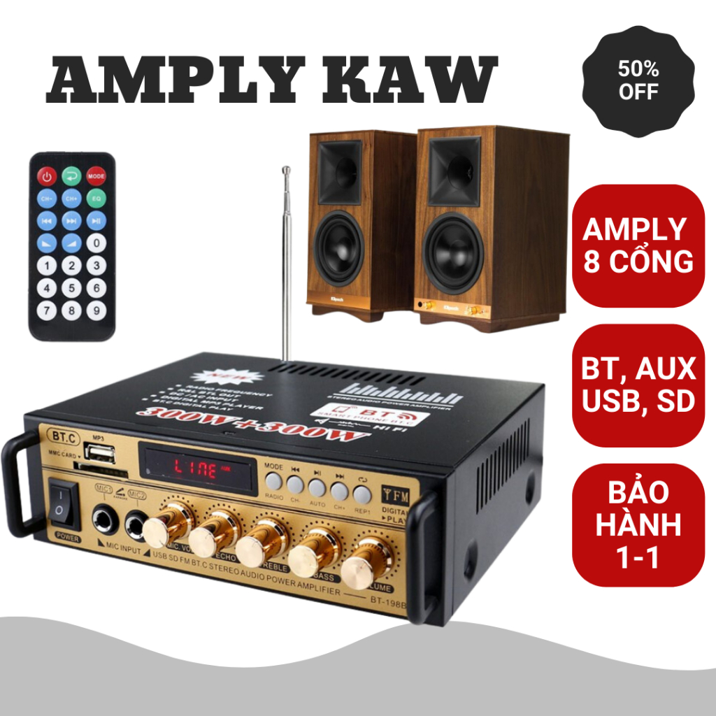 Amply karaoke KAW, Ampli mini bluetooth, Âm ly công suất khủng cho chất lượng âm thanh tốt Bảo hành 12 tháng