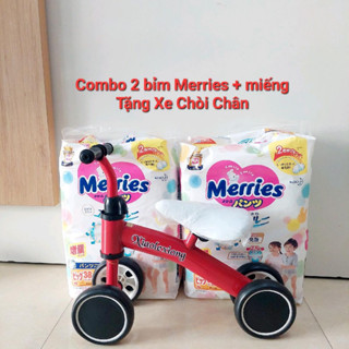 [Tặng Quà] Combo 2 Bỉm Merries quần/dán nội địa Nhật cộng miếng size NB82/S76/M60/M52/L46/XL40/XXL26