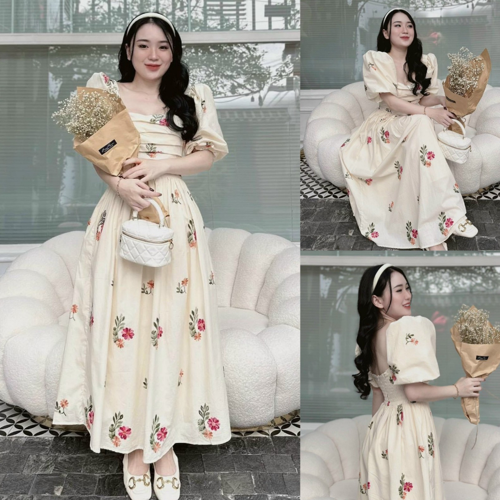 Đầm váy nữ voan hoa 2 lớp xếp ly ngực họa tiết hoa nhẹ nhàng siêu xinh dành cho các nàng diện đi chơi, đi biển