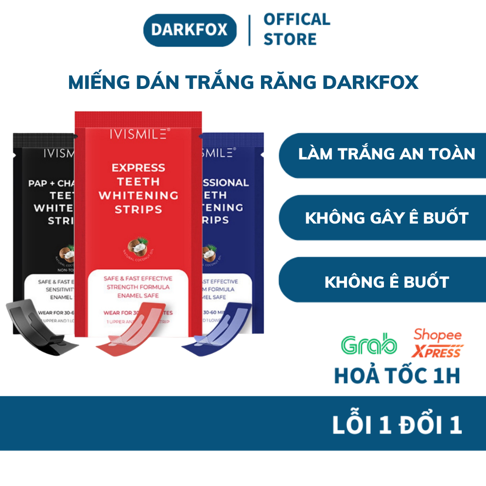 Miếng dán trắng răng DARKFOX miếng dán IVISMILE làm trắng tại nhà an toàn không ê buốt không bào mòn hộp 14 gói DTR01