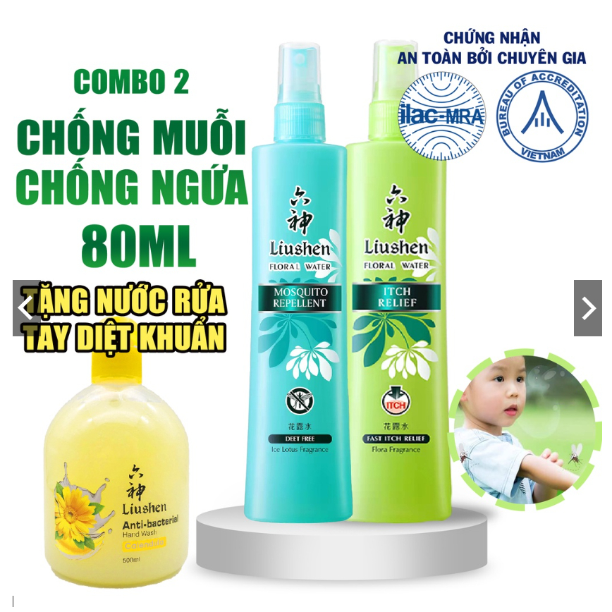 Combo chai xịt chống muỗi 180ml và chống ngứa LIUSHEN 80ml kèm rửa tay 500ml