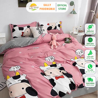 Sỉ Bộ Chăn Hè Ga Gối Kèm Vỏ Gối Ôm set 5 món Sally BÒ SỮA HỒNG