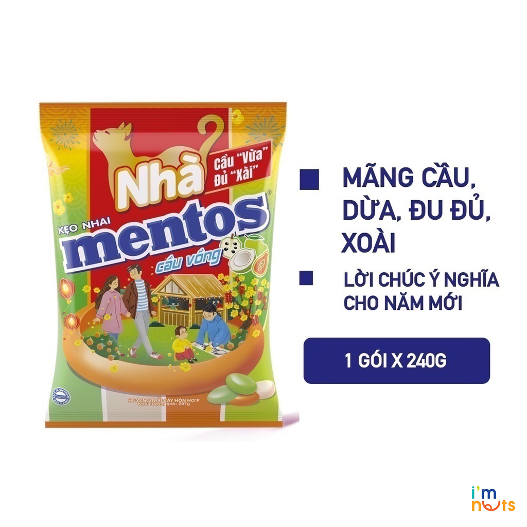 Kẹo nhai Mentos Cầu Vồng, Mentos Spice It Up, Mentos Fruity Delight và Mentos vị cam FANTA