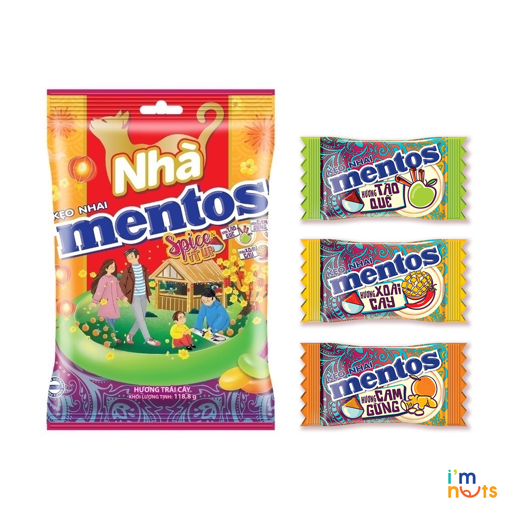 Kẹo nhai Mentos Cầu Vồng, Mentos Spice It Up, Mentos Fruity Delight và Mentos vị cam FANTA