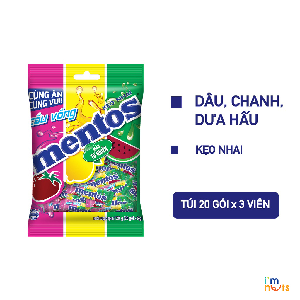 Kẹo nhai Mentos Cầu Vồng, Mentos Spice It Up, Mentos Fruity Delight và Mentos vị cam FANTA