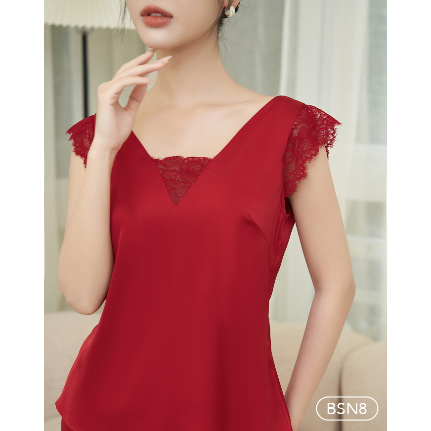 Bộ Ngủ Sát Nách Quần Dài Nữ ZAM Mặc Nhà Chất Satin Mềm Mịn Cao Cấp BSN8