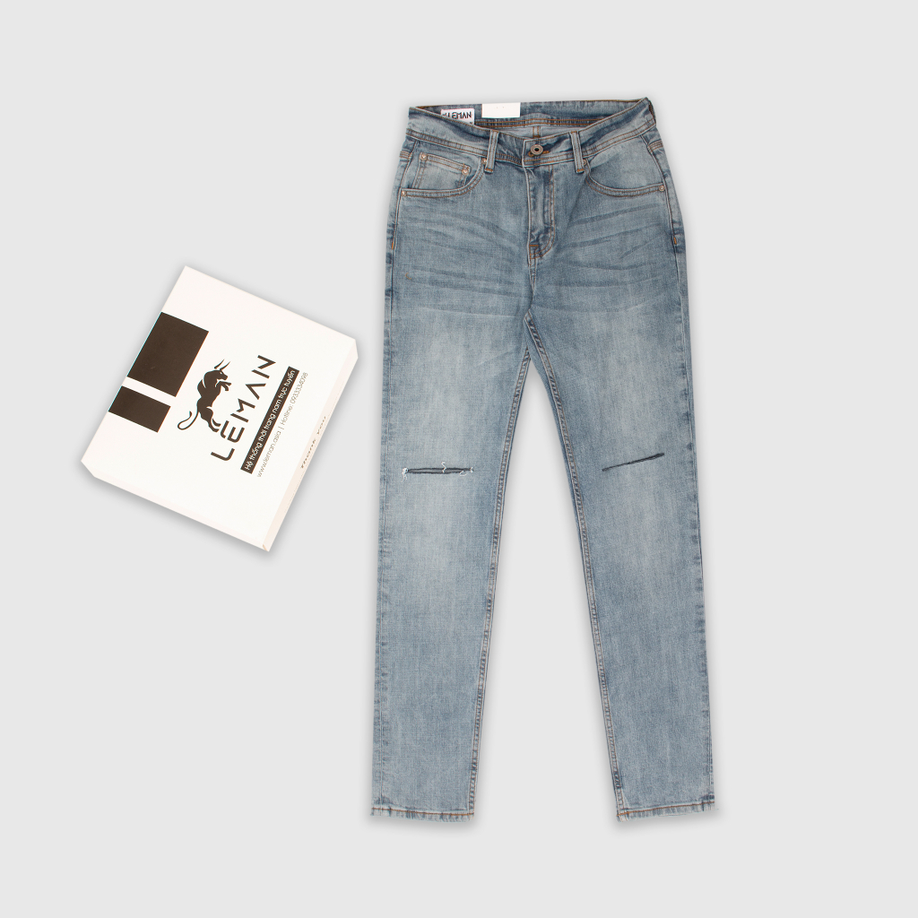 Quần Jean nam Leman xanh bạc rách JD18 - Slim Form [Full Box, Chính Hãng]