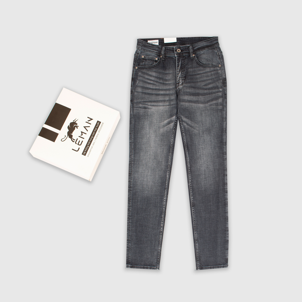Quần Jean nam Leman đen mài xám JD14 - Slim Form [Full Box, Chính Hãng]