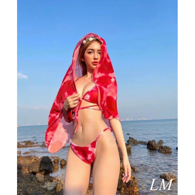 Set bikini 2 mảnh loang kèm khăn