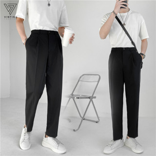 Quần tây nam Hàn Quốc dáng baggy suông đen, quần âu nam ống rộng vải dày dặn co giãn tốt thương hiệu VINTINO QABG