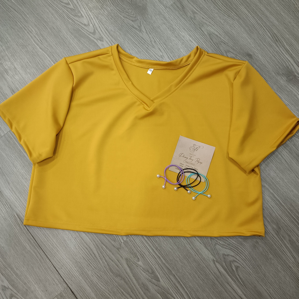 Áo thun cổ tim tay ngắn form croptop nữ bigsize