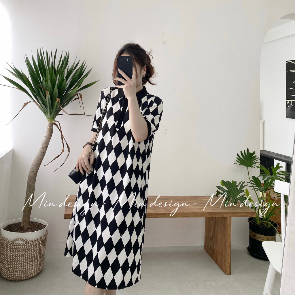 Đầm Polo suông thiết kế MIN Design M69, phom váy xuông dáng dài phong cách thể thao, bigsize tới 80kg