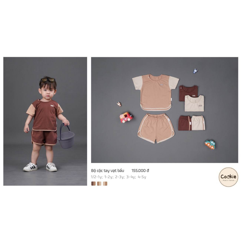 Cookie - Bộ cộc tay vạt bầu mềm mát cho bé trai gái