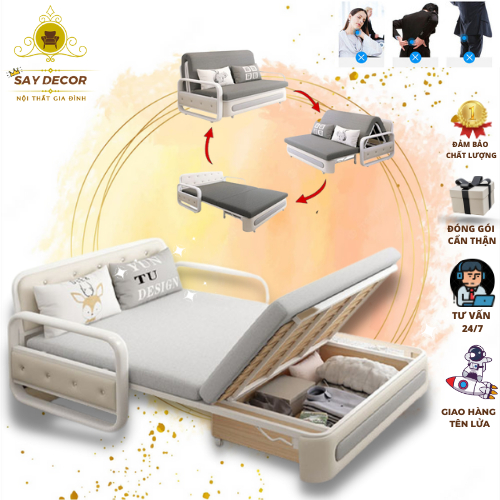 Giường sofa 1m2x1m9 gấp gọn thông minh thành ghế Đa Năng Có Ngăn Chứa Đồ Tiện Lợi 👑(Tặng Kèm 2 Gối cao cấp)👑