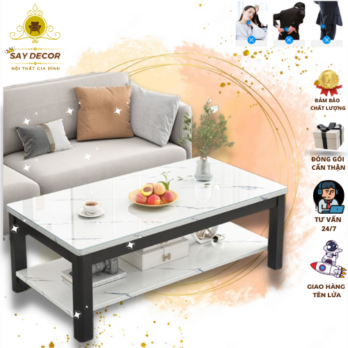 Bàn Trà Sofa Phòng Khách Phong Cách Hiện Đại 2 Tầng Mặt Gỗ Họa Tiết Vân Đá Cẩm Thạch