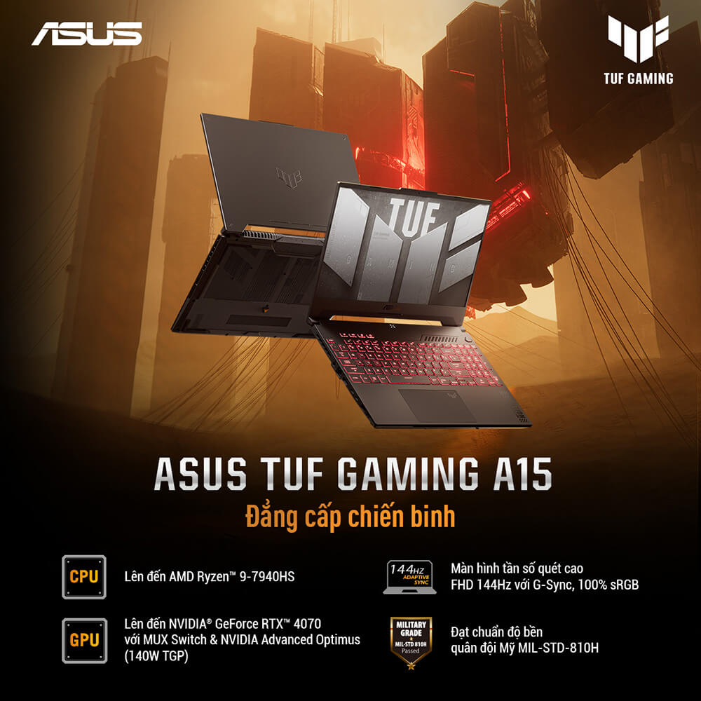 Laptop ASUS TUF Gaming A15 FA507NU-LP034W (Ryzen™ 7-7735HS | RTX™ 4050 6GB)