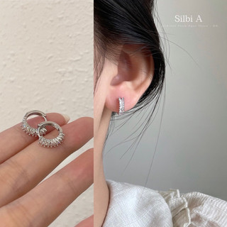 𝚂𝚒𝚕𝚋𝚒 𝙰 khuyên tai bạc kiểu dáng tròn gắn đá, khuyên tai bạc s925