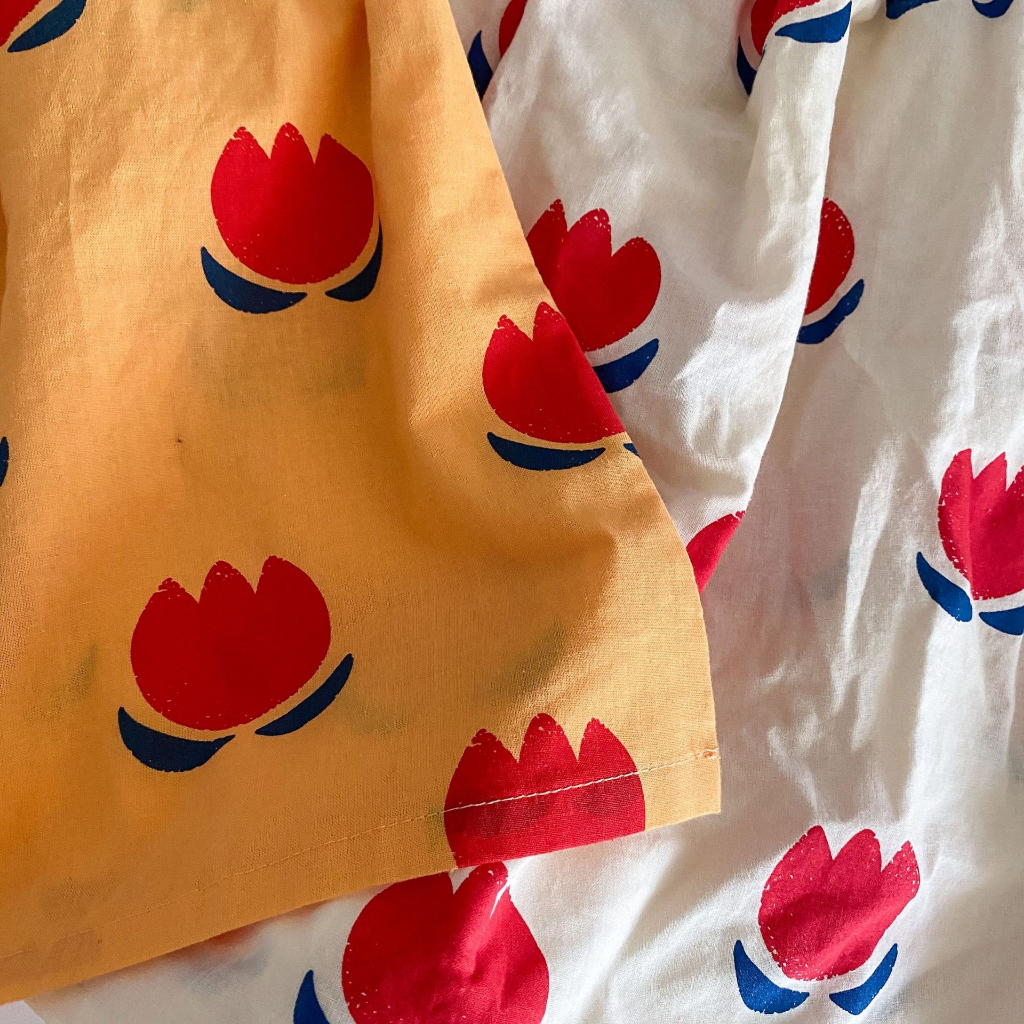 Đầm babydoll thô hoạ tiết phong cách Hàn Quốc cho bé